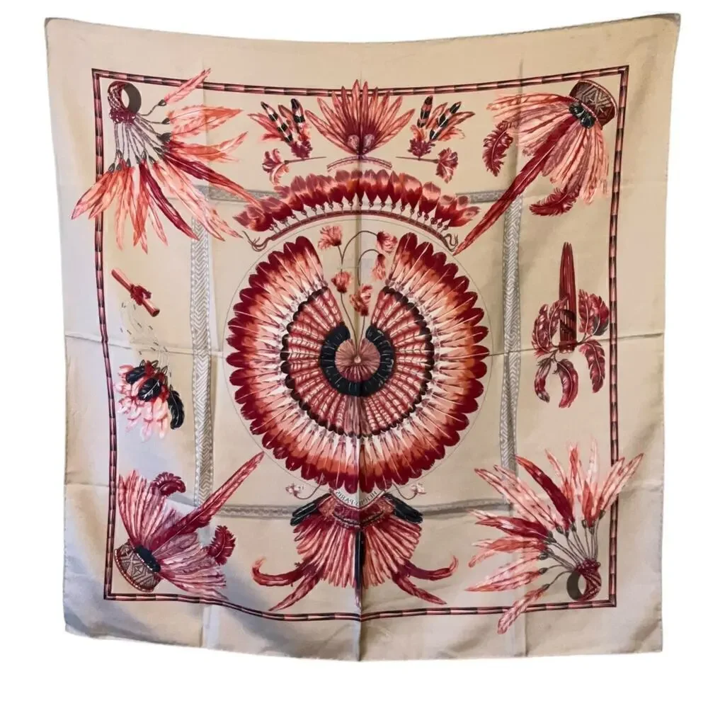 Hermes Vintage BRAZIL Feather Motif Silk Scarf 90cm Square - Picture 7 of 15